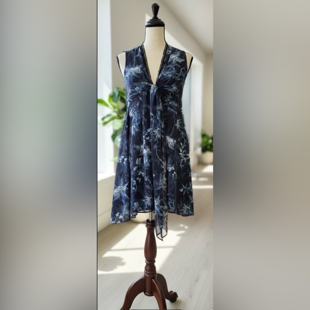 ALLSAINTS Jayda Evolution Blue Floral Dress Asymmetrical - Picture 2 of 9